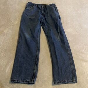 Vintage Guide Gear Men Flannel Lined Carpenter Jeans Blue Denim Work Pants 34x34